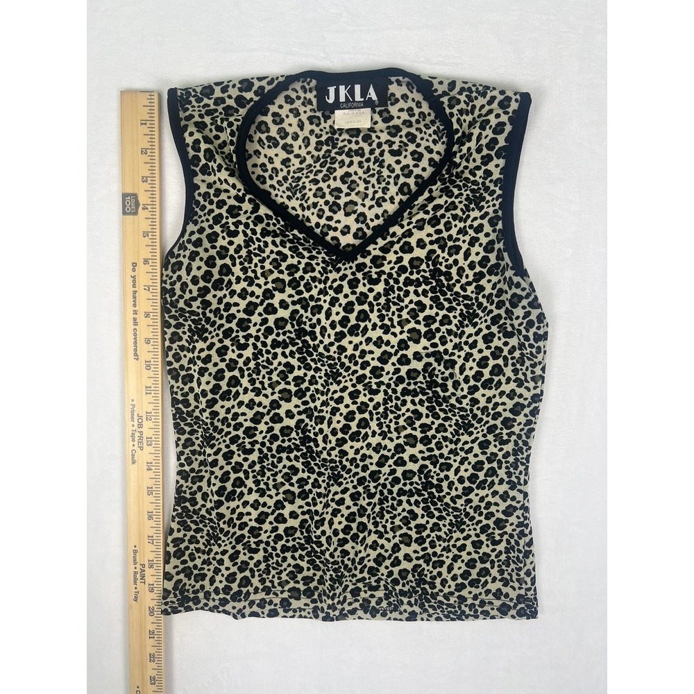 JKLA California W Med Leopard Print Sleeveless V-Neck Ribbed Top Y2K 90s Gilmore